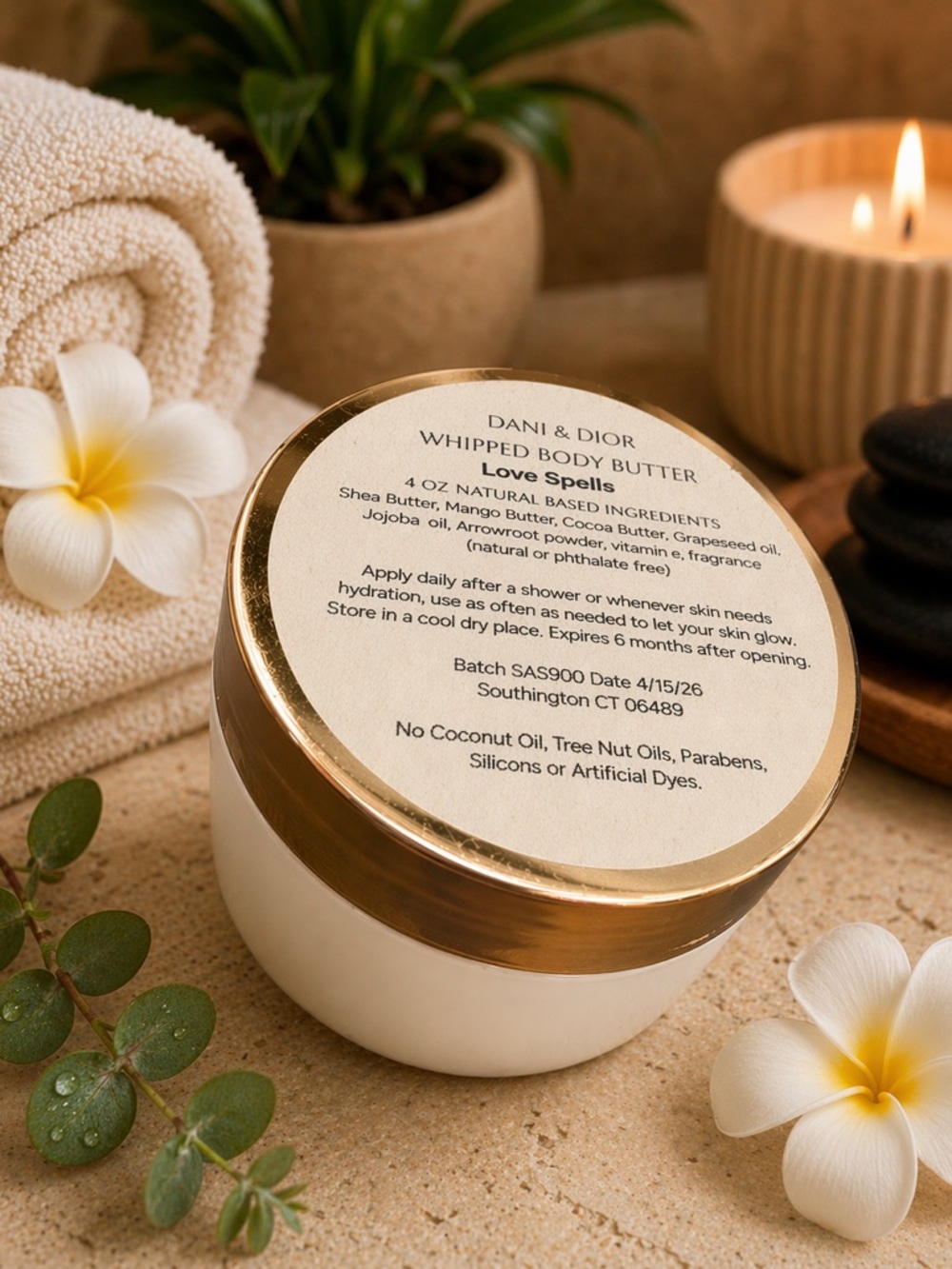 4oz  Love Spells Whipped Body Butter jar top may be gold black or white